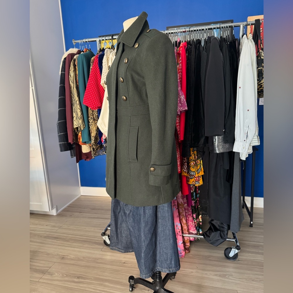 ESPIRIT Double-Breasted Dark Green Military Style Coat - Picture 3 of 10